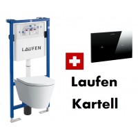 Комплект инсталляция+сенсорная клавиша LAUFEN AW4 и подвесной безободковый унитаз Kartell by Laufen 8.2033.6 с сидением микролифт